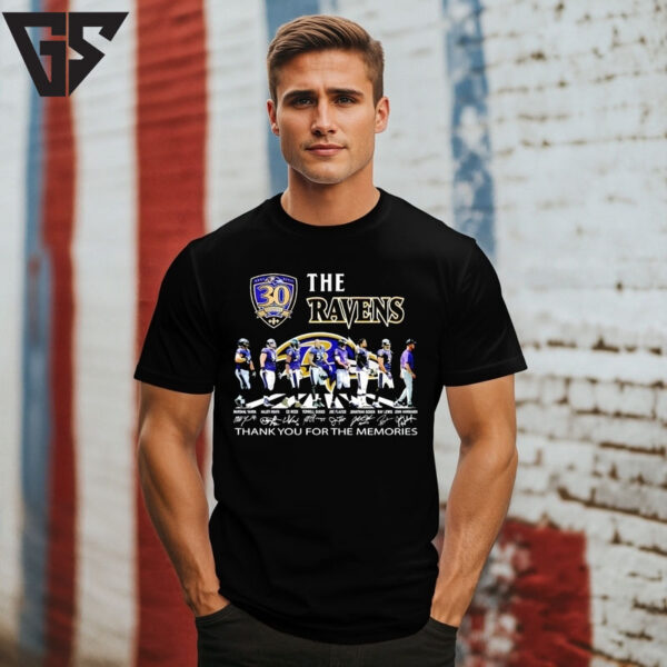 The Baltimore Ravens 30 Seasons Thank You For The Memories Signatures T-Shirt