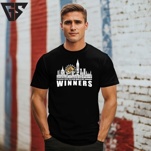Chelsea 2025 Fifa Club World Cup Champions Player Name City Skyline T-Shirt