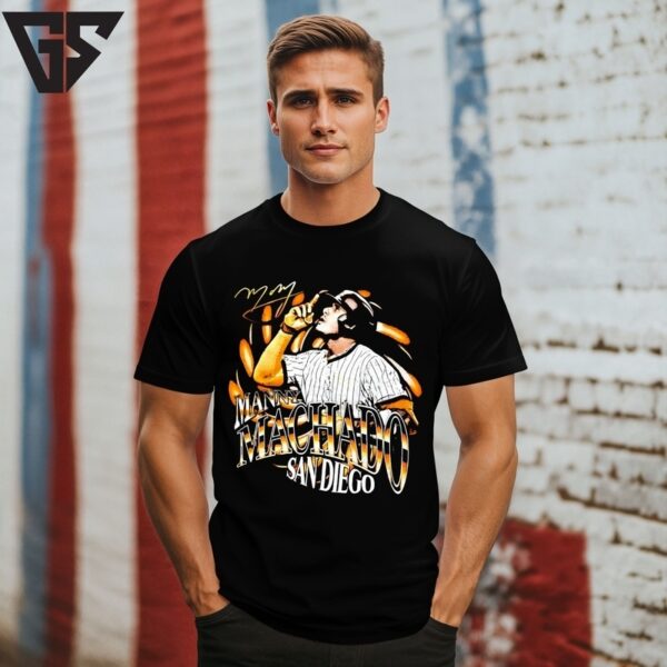 Grunge Manny Machado San Diego Baseball Player Collage Signature T-Shirt