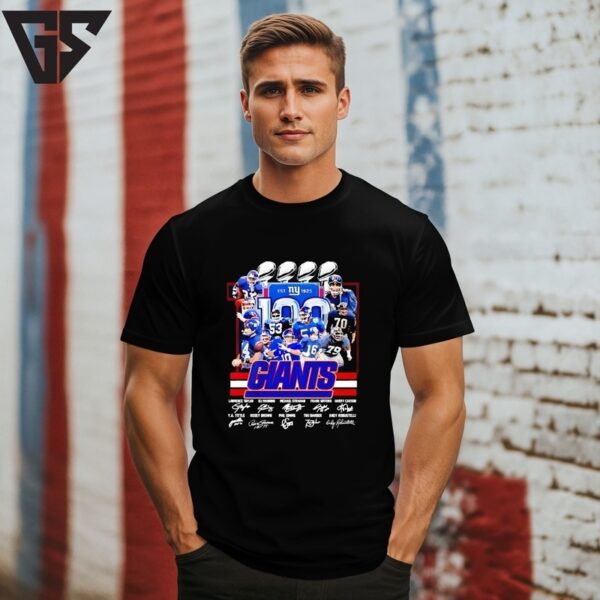 New York Giants 100Th Anniversary 1925 2025 Players Signatures T-Shirt