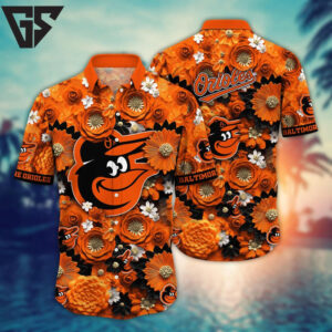 Baltimore Orioles Floral Burst Hawaiian Shirt Baltimore Orioles Floral Burst Hawaiian Shirt