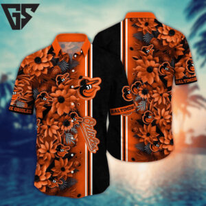 Baltimore Orioles Floral Stripe Hawaiian Shirt Baltimore Orioles Floral Stripe Hawaiian Shirt