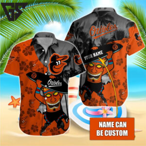 Baltimore Orioles Surfing Tiki Custom Hawaiian Shirt Baltimore Orioles Surfing Tiki Custom Hawaiian Shirt