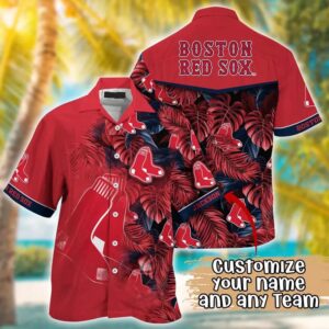 Boston Red Sox Custom Leaf Pattern Hawaiian Shirt Boston Red Sox Custom Leaf Pattern Hawaiian Shirt