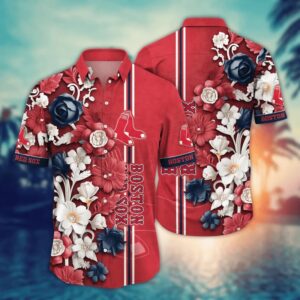 Boston Red Sox Elegant Floral Stripe Hawaiian Shirt Boston Red Sox Elegant Floral Stripe Hawaiian Shirt