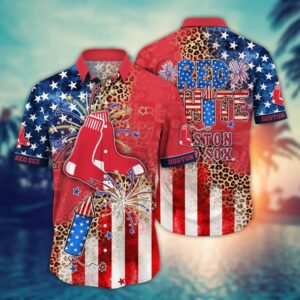 Boston Red Sox Leopard Stars & Stripes Celebration Hawaiian Shirt Boston Red Sox Leopard Stars & Stripes Celebration Hawaiian Shirt