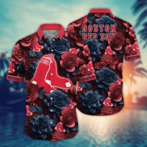 Boston Red Sox Midnight Rose Hawaiian Shirt Boston Red Sox Midnight Rose Hawaiian Shirt