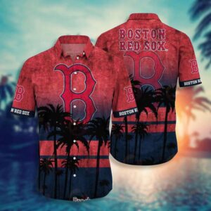 Boston Red Sox Sunset Palms Hawaiian Shirt Boston Red Sox Sunset Palms Hawaiian Shirt