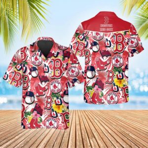 Boston Red Sox Tropical Logo Collage Hawaiian Shirt Boston Red Sox Tropical Logo Collage Hawaiian Shirt