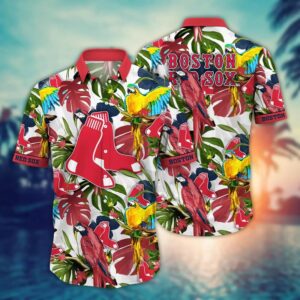 Boston Red Sox Tropical Parrot Hawaiian Shirt Boston Red Sox Tropical Parrot Hawaiian Shirt