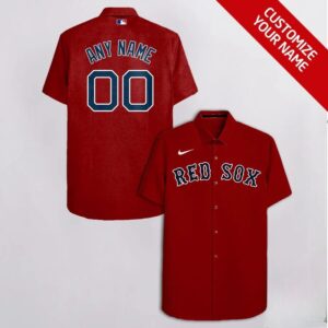 Customizable Boston Red Sox Name & Number Hawaiian Shirt Customizable Boston Red Sox Name & Number Hawaiian Shirt