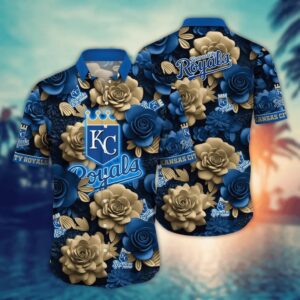 Kansas City Royals Bold Blue Rose Hawaiian Shirt Kansas City Royals Bold Blue Rose Hawaiian Shirt