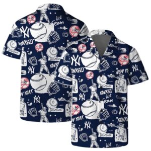New York Yankees Baseball Sketch Hawaiian Shirt New York Yankees Baseball Sketch Hawaiian Shirt
