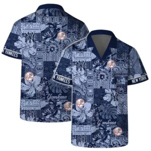 New York Yankees Blue Mosaic Hawaiian Shirt New York Yankees Blue Mosaic Hawaiian Shirt