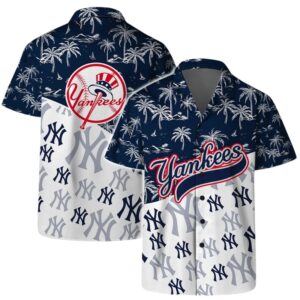 New York Yankees Coastal Logo Hawaiian Shirt New York Yankees Coastal Logo Hawaiian Shirt