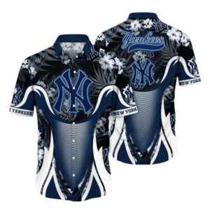 New York Yankees Floral Crest Hawaiian Shirt New York Yankees Floral Crest Hawaiian Shirt