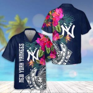 New York Yankees Floral Fusion Hawaiian Shirt New York Yankees Floral Fusion Hawaiian Shirt