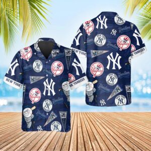New York Yankees Heritage Icons Hawaiian Shirt New York Yankees Heritage Icons Hawaiian Shirt