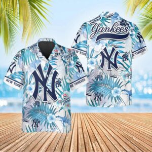 New York Yankees Ocean Breeze Hawaiian Shirt New York Yankees Ocean Breeze Hawaiian Shirt