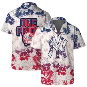 New York Yankees One Pride Floral Hawaiian Shirt New York Yankees One Pride Floral Hawaiian Shirt
