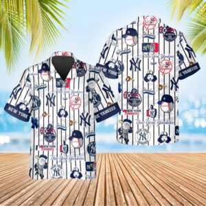 New York Yankees Pinstripe Mascot Hawaiian Shirt New York Yankees Pinstripe Mascot Hawaiian Shirt