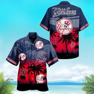New York Yankees Sunset Palms Hawaiian Shirt New York Yankees Sunset Palms Hawaiian Shirt