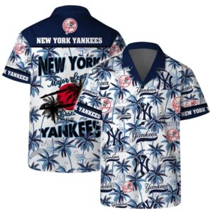 New York Yankees Team Logo Coconut Tree Pattern Hawaiian Shirt New York Yankees Team Logo Coconut Tree Pattern Hawaiian Shirt