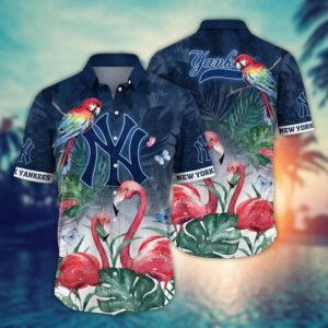 New York Yankees Tropical Birds Paradise Hawaiian Shirt New York Yankees Tropical Birds Paradise Hawaiian Shirt