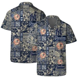 New York Yankees Vintage Patchwork Hawaiian Shirt New York Yankees Vintage Patchwork Hawaiian Shirt