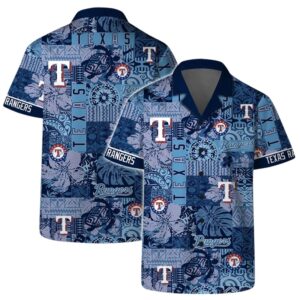 Texas Rangers Blue Mosaic Hawaiian Shirt Texas Rangers Blue Mosaic Hawaiian Shirt