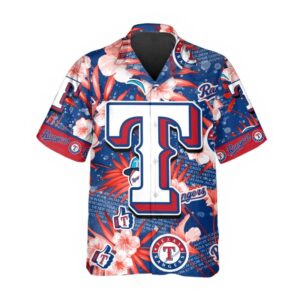 Texas Rangers Floral Splash Hawaiian Shirt Texas Rangers Floral Splash Hawaiian Shirt