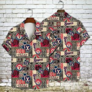 Texas Rangers Heritage Patchwork Hawaiian Shirt Texas Rangers Heritage Patchwork Hawaiian Shirt