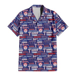 Texas Rangers Logo Frenzy Hawaiian Shirt Texas Rangers Logo Frenzy Hawaiian Shirt