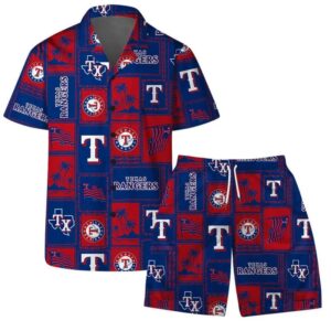 Texas Rangers Patch Pride Set Hawaiian Shirt & Shorts Texas Rangers Patch Pride Set Hawaiian Shirt & Shorts