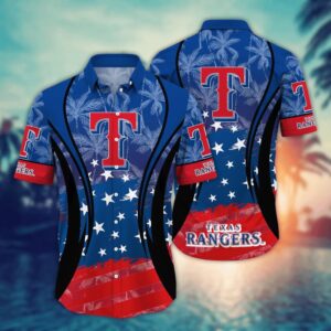 Texas Rangers Patriotic Stars Hawaiian Shirt Texas Rangers Patriotic Stars Hawaiian Shirt