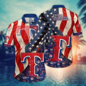 Texas Rangers Stars & Stripes Hawaiian Shirt Texas Rangers Stars & Stripes Hawaiian Shirt
