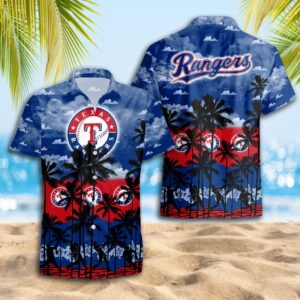 Texas Rangers Sunset Palms Hawaiian Shirt Texas Rangers Sunset Palms Hawaiian Shirt
