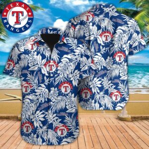 Texas Rangers Tropical Leaf Breeze Hawaiian Shirt Texas Rangers Tropical Leaf Breeze Hawaiian Shirt