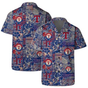 Texas Rangers Vintage Patchwork Hawaiian Shirt Texas Rangers Vintage Patchwork Hawaiian Shirt