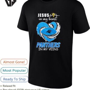 Jesus In My Heart Carolina Panthers In My Veins Diamond Heart Shape T-Shirt