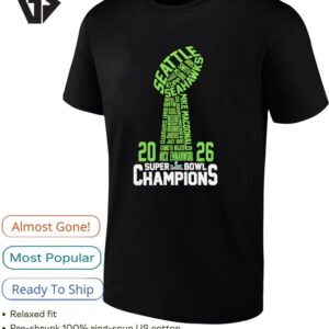 Seattle Seahawks 2025 Super Bowl Lx Champions Name Trophy Shape T-Shirt