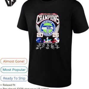 Seattle Seahawks At Super Bowl Lx Champions 2026 Two Helmet Signature T-Shirt