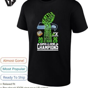 Seattle Seahawks Super Bowl Lx Champions 2026 Trophy Shape 2x Champions T-Shirt