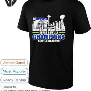 Super Bowl Lx Champions 2025 Seattle Seahawks Player Names City Skyline T-Shirt