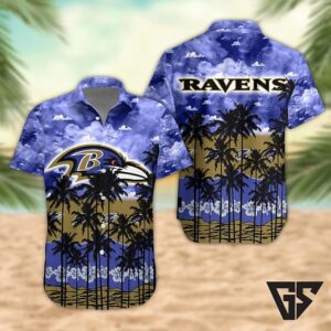 Baltimore Ravens Palm Trees Sunset Hawaiian Shirt