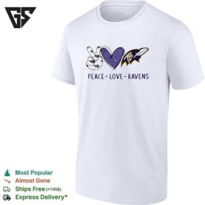 Baltimore Ravens Peace Love Hand Haert And Logo T-Shirt
