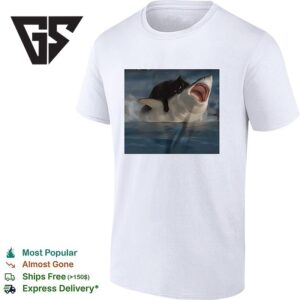 Black Cat Biting Shark Funny T-Shirt 1 1