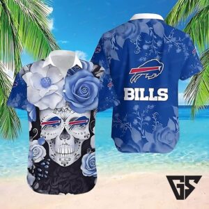 Buffalo Bills Floral Skull Blue Hawaiian Shirt