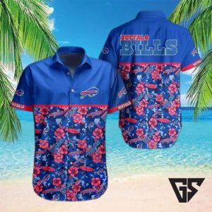 Buffalo Bills Hibiscus Huddle Blue Hawaiian Shirt