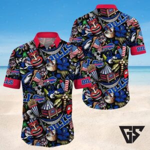 Buffalo Bills Red And Blue Tiki Fest Hawaiian Shirt